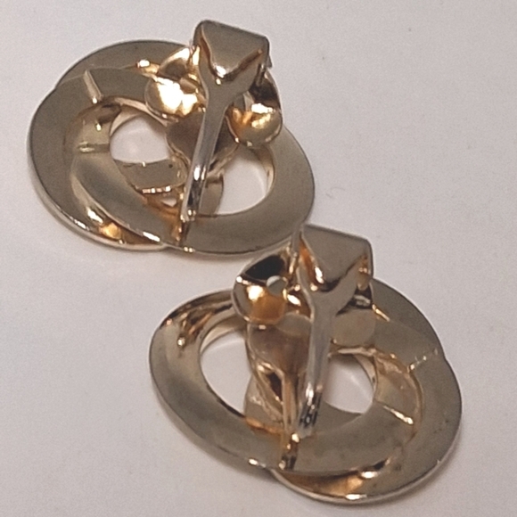 * Vintage Coro Gold Tone Unusual Slide On Clip On Earrings - Picture 4 of 5